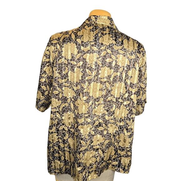 Selene Sport Womens 2X Top Button Up Floral Leaf Tropical Earth Tone Statement - Picture 5 of 11